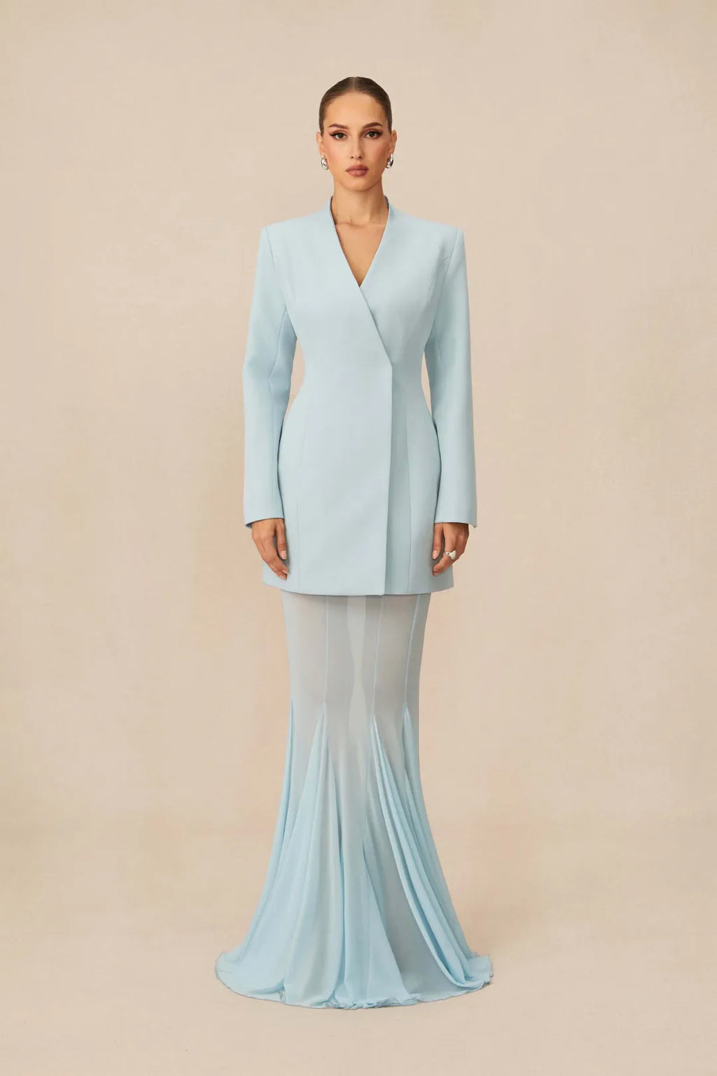 Asymmetric Tailored Blazer & Sheer Mesh Skirt Set