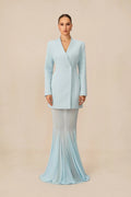 Asymmetric Tailored Blazer & Sheer Mesh Skirt Set
