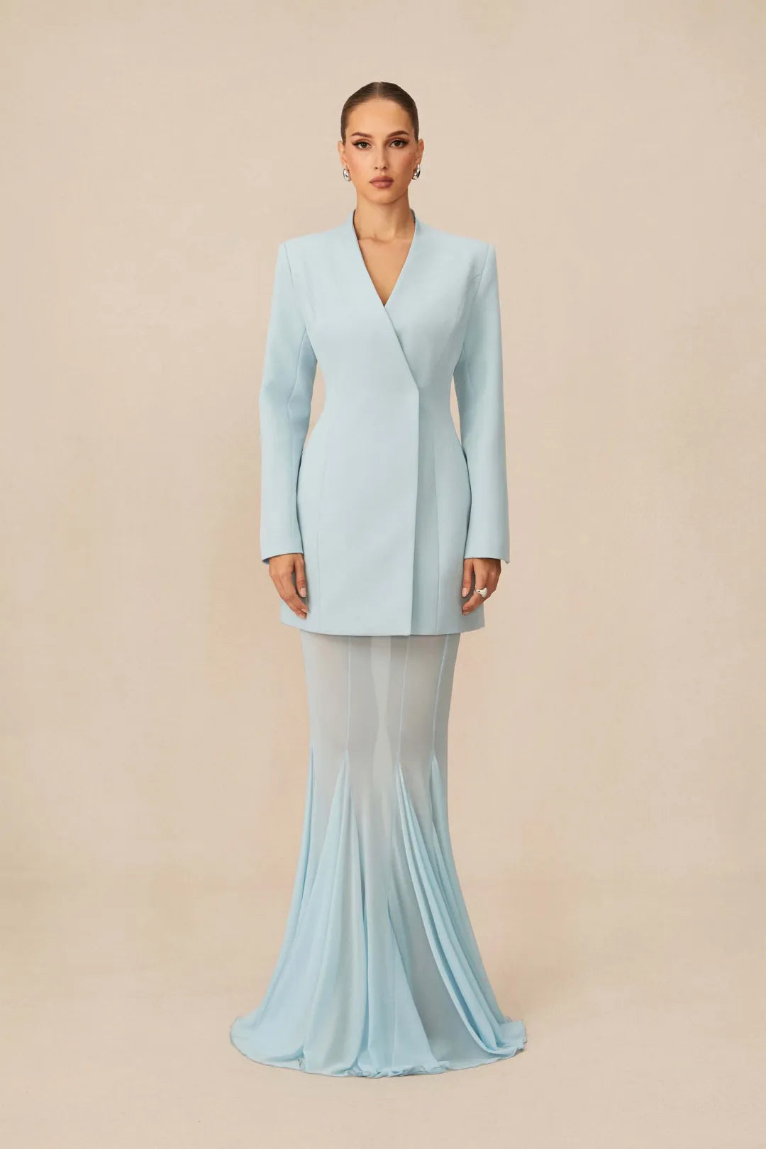 Asymmetric Tailored Blazer & Sheer Mesh Skirt Set