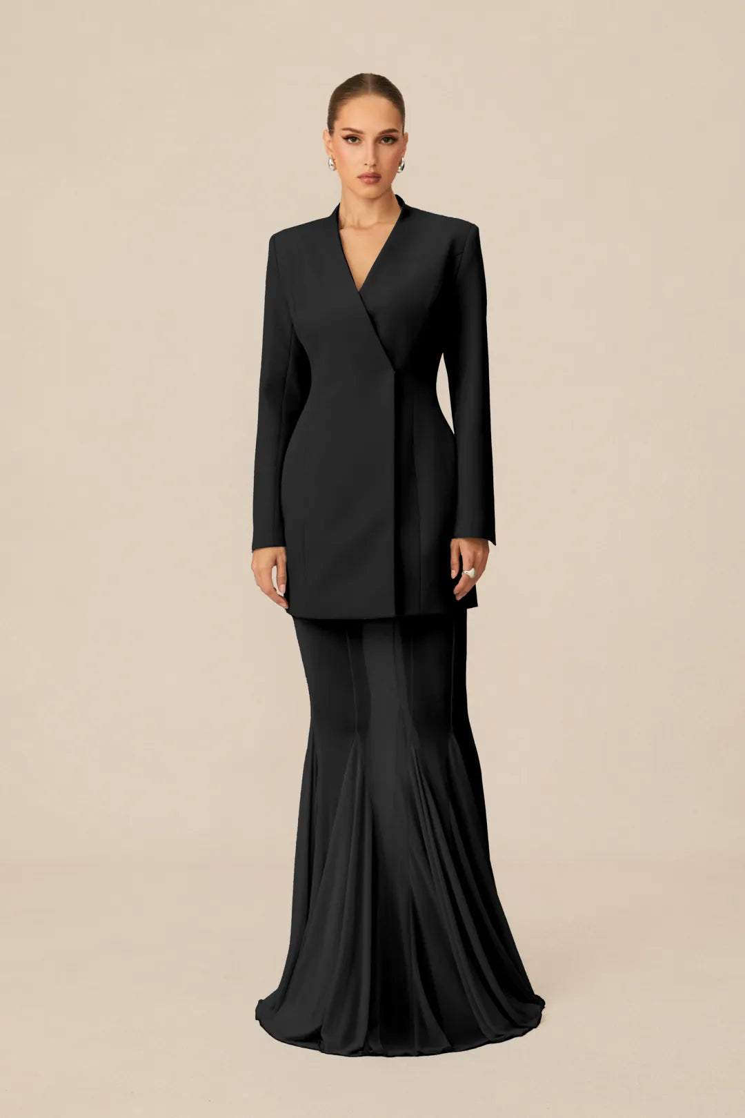 Asymmetric Tailored Blazer & Sheer Mesh Skirt Set
