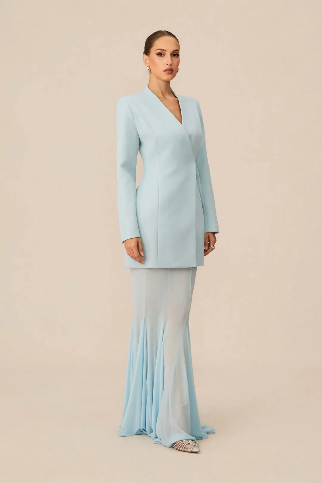 Asymmetric Tailored Blazer & Sheer Mesh Skirt Set