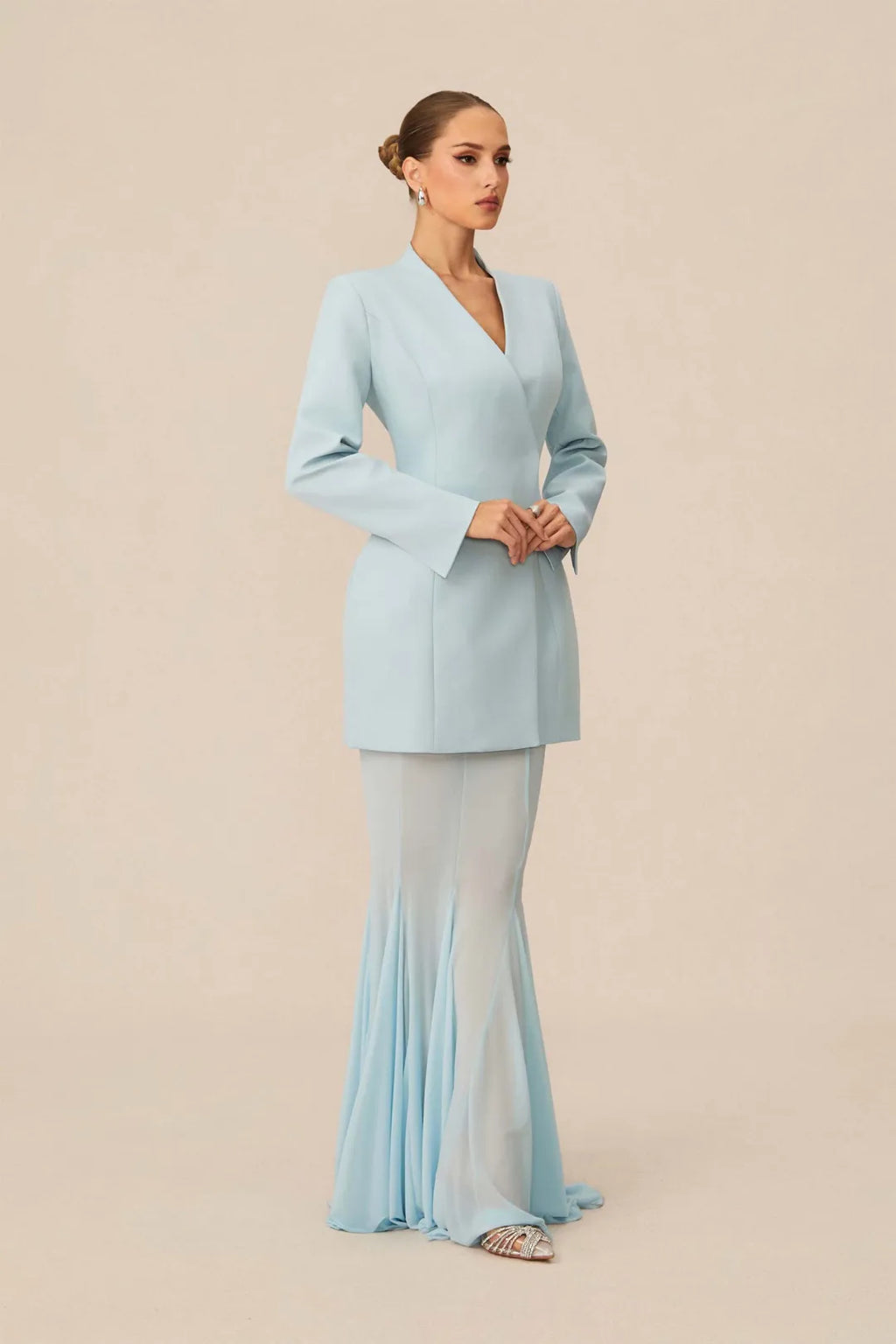 Asymmetric Tailored Blazer & Sheer Mesh Skirt Set