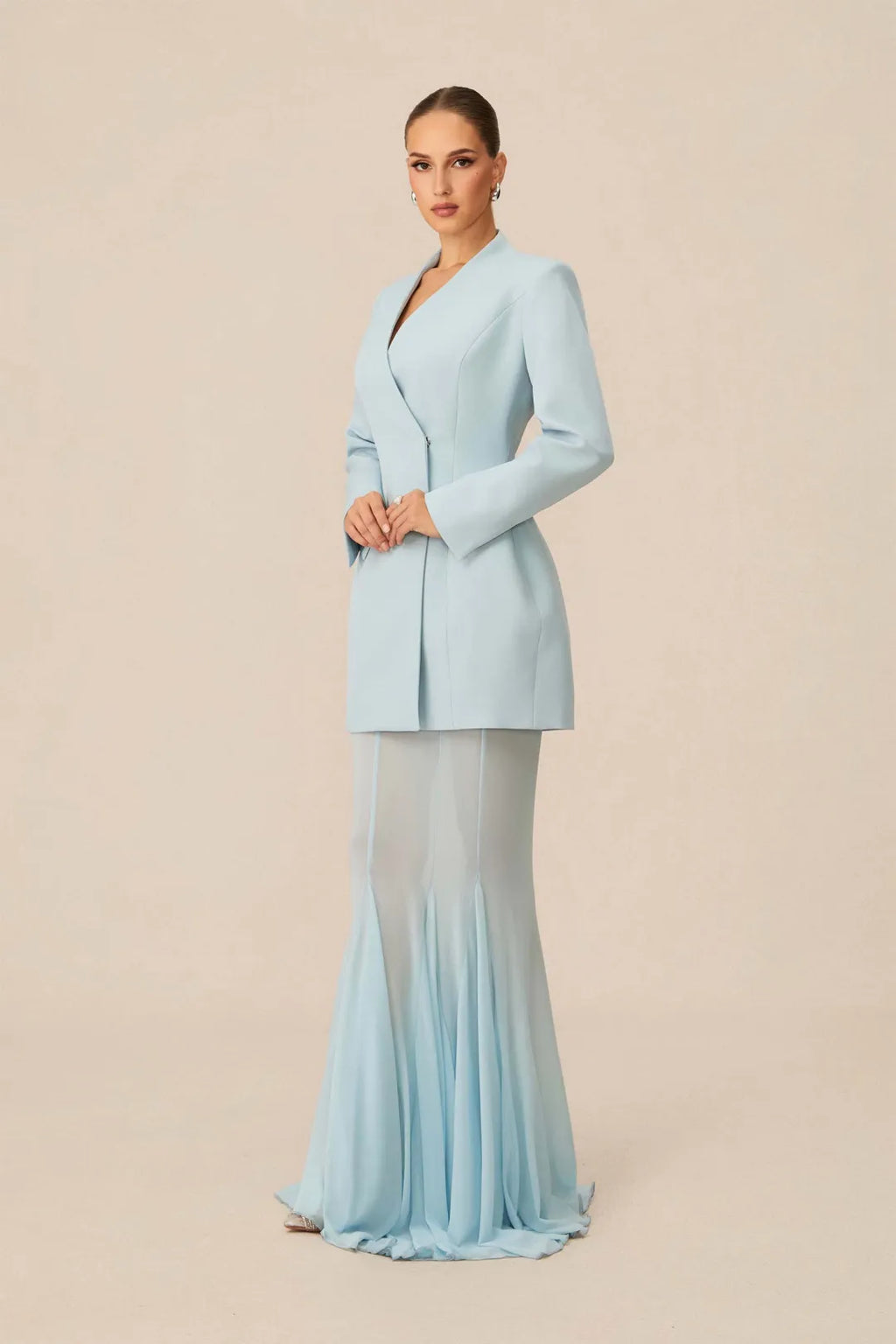Asymmetric Tailored Blazer & Sheer Mesh Skirt Set