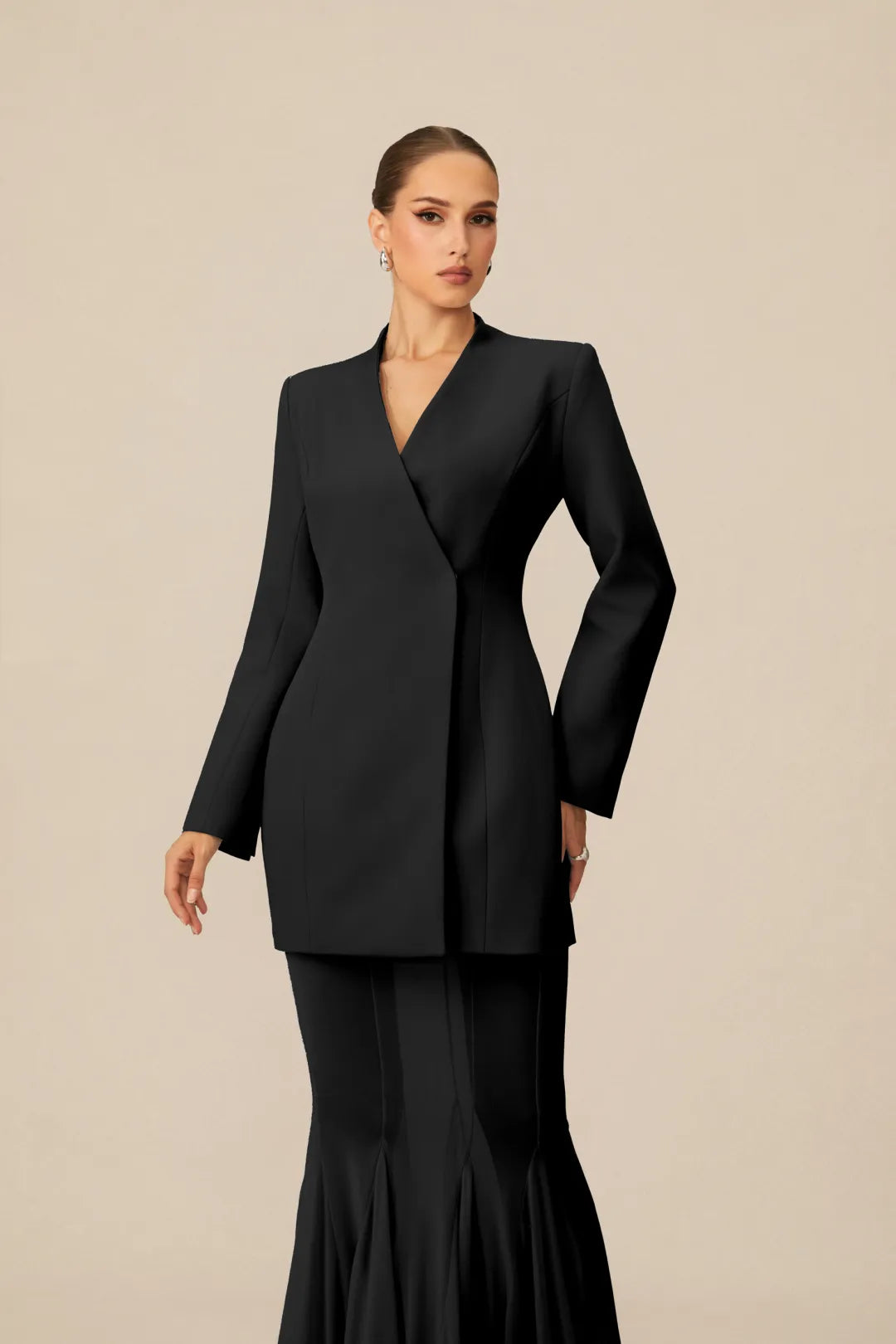 Asymmetric Tailored Blazer & Sheer Mesh Skirt Set