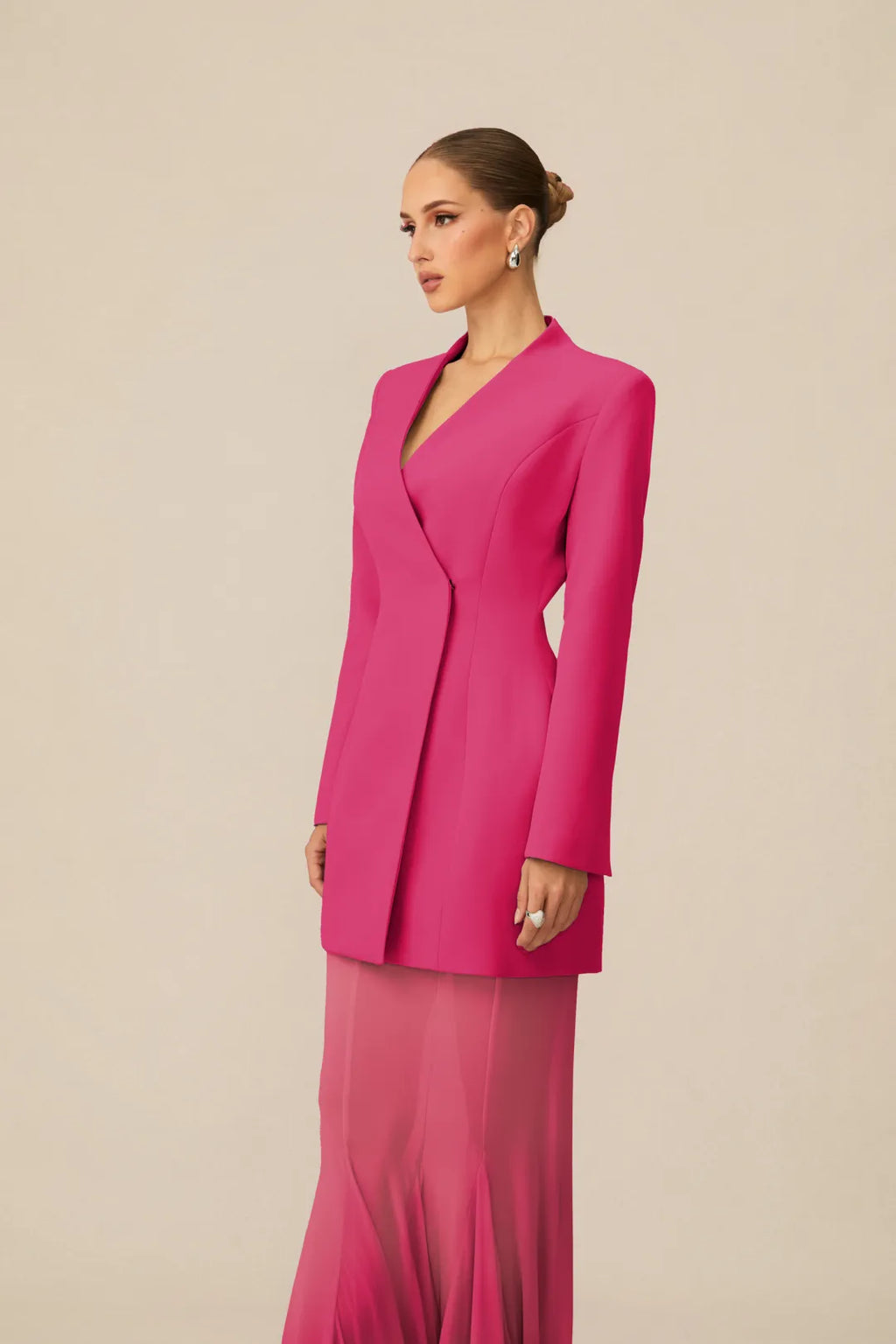 Asymmetric Tailored Blazer & Sheer Mesh Skirt Set