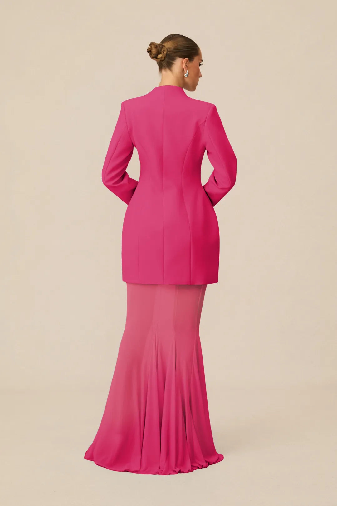 Asymmetric Tailored Blazer & Sheer Mesh Skirt Set