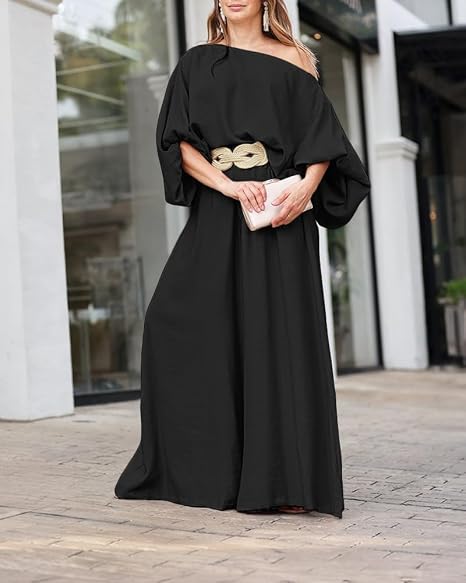 Women 2 Piece Outfits Off Shoulder Top  Wide Leg Pants Set