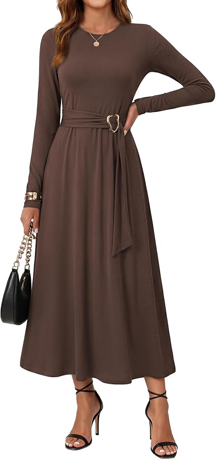 Womens Long Sleeve Fall Maxi Casual Dresses