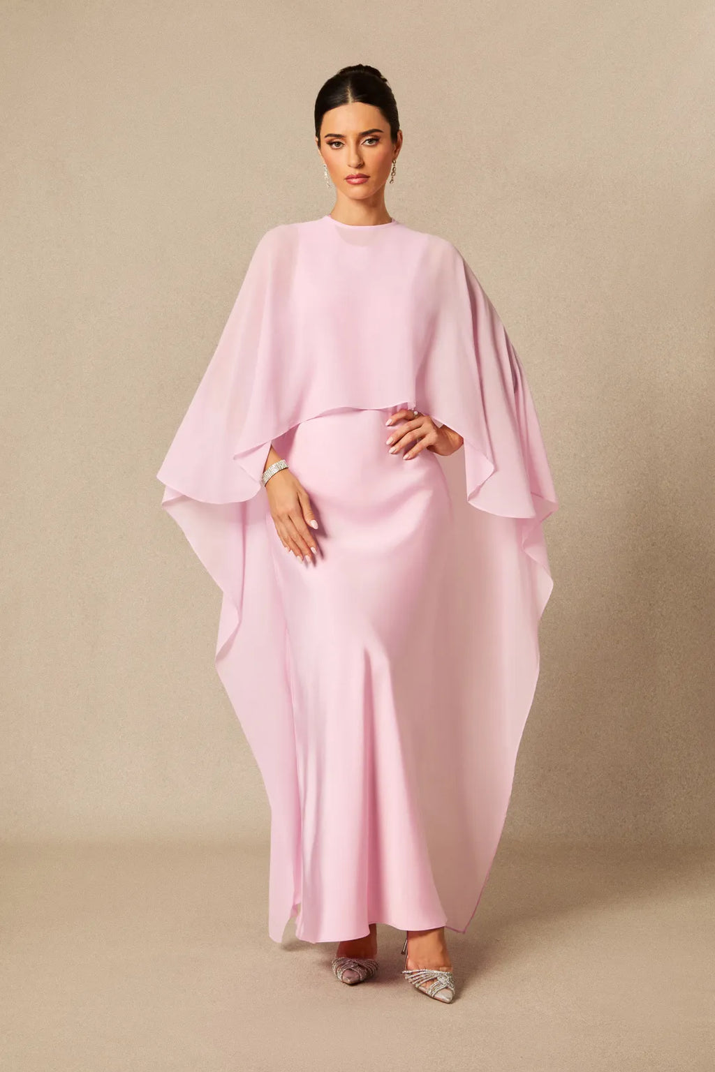 Crew Neck Sleeveless Maxi Dress with Cape