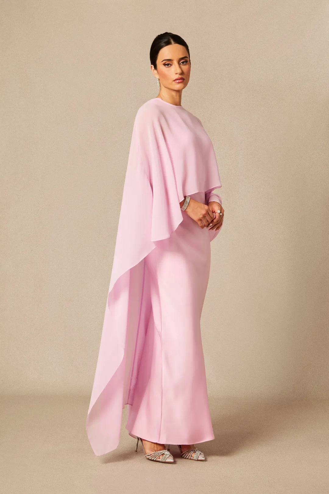 Crew Neck Sleeveless Maxi Dress with Cape