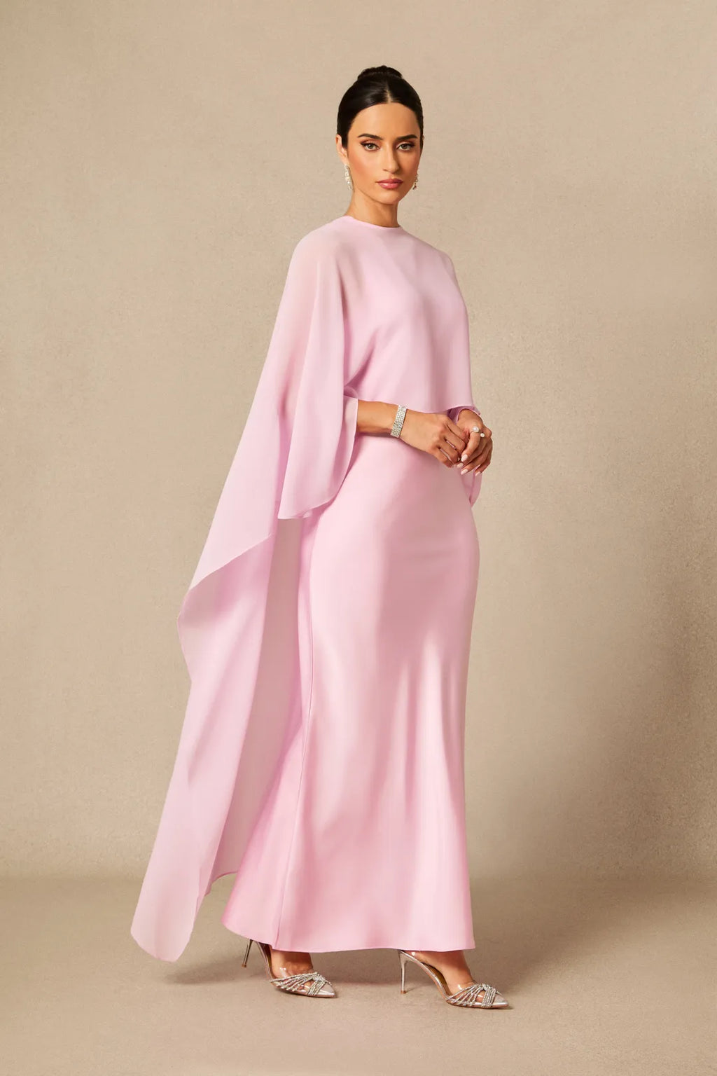 Crew Neck Sleeveless Maxi Dress with Cape