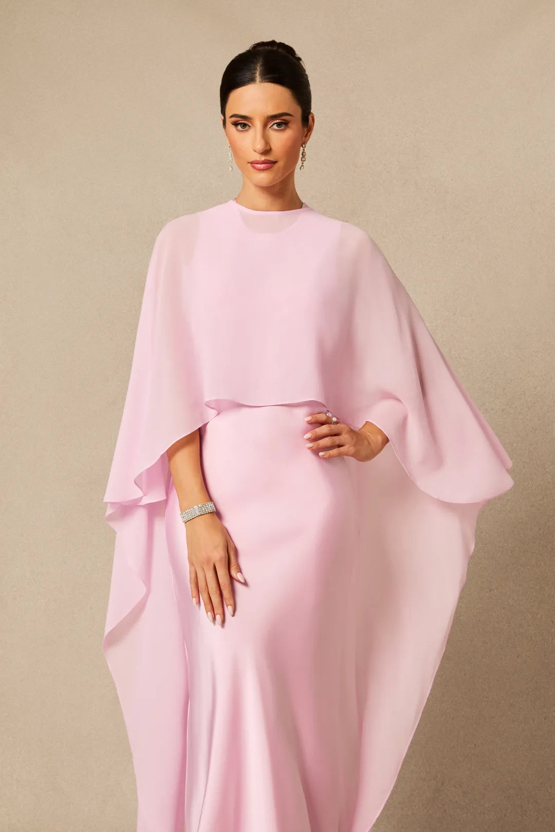 Crew Neck Sleeveless Maxi Dress with Cape