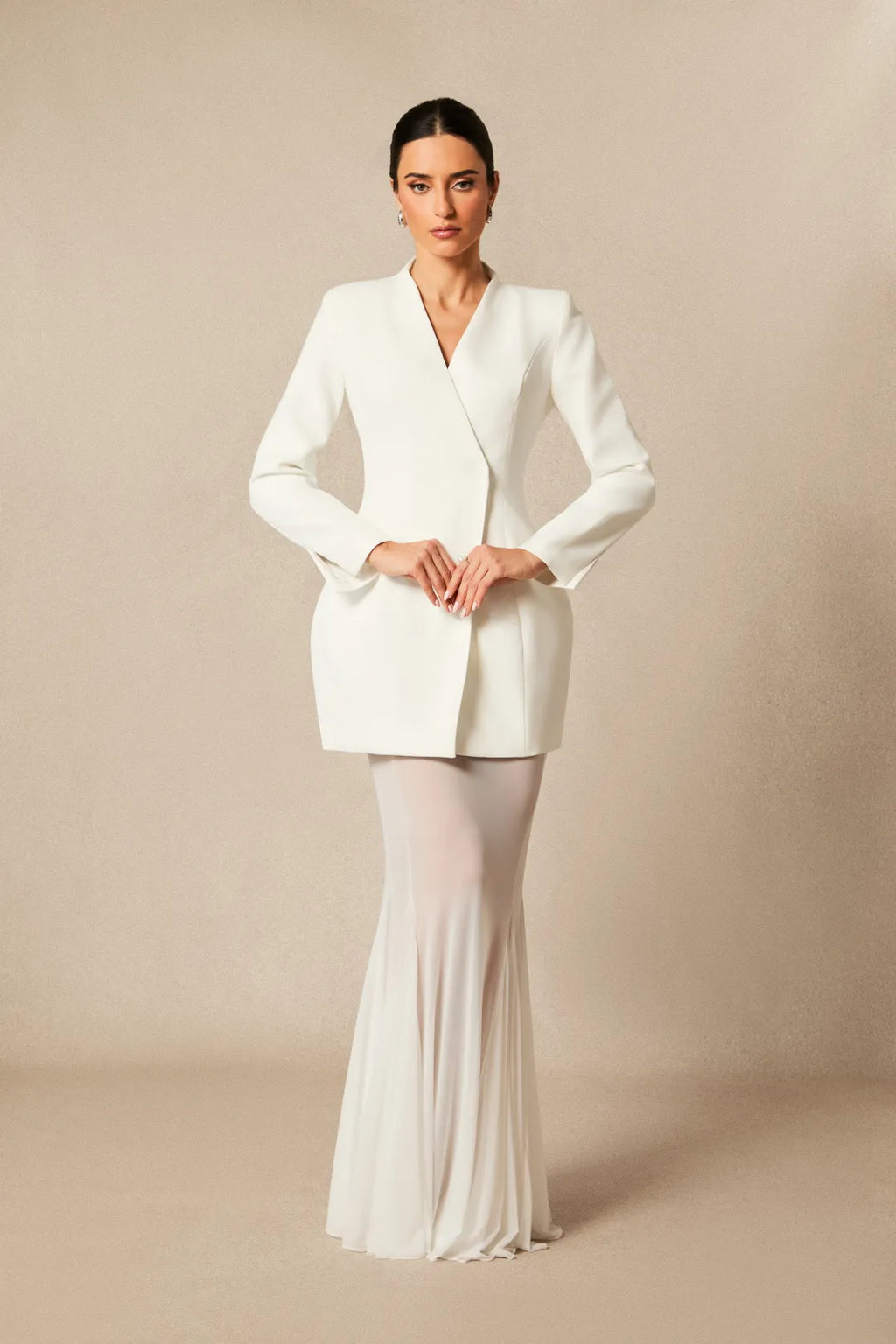 Asymmetric Tailored Blazer & Sheer Mesh Skirt Set