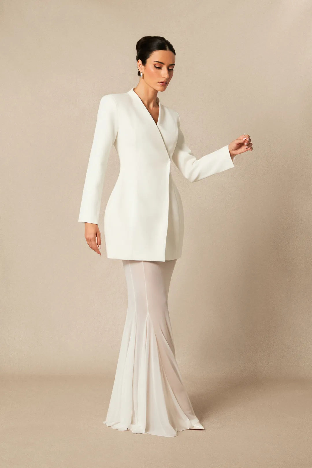 Asymmetric Tailored Blazer & Sheer Mesh Skirt Set