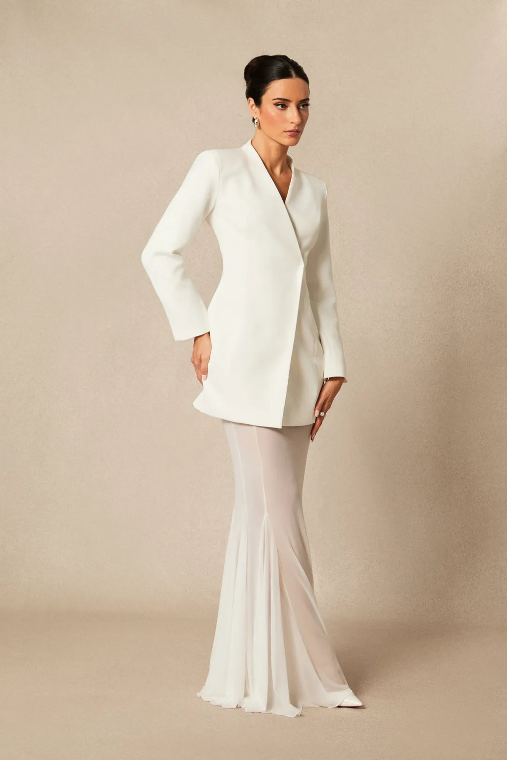 Asymmetric Tailored Blazer & Sheer Mesh Skirt Set