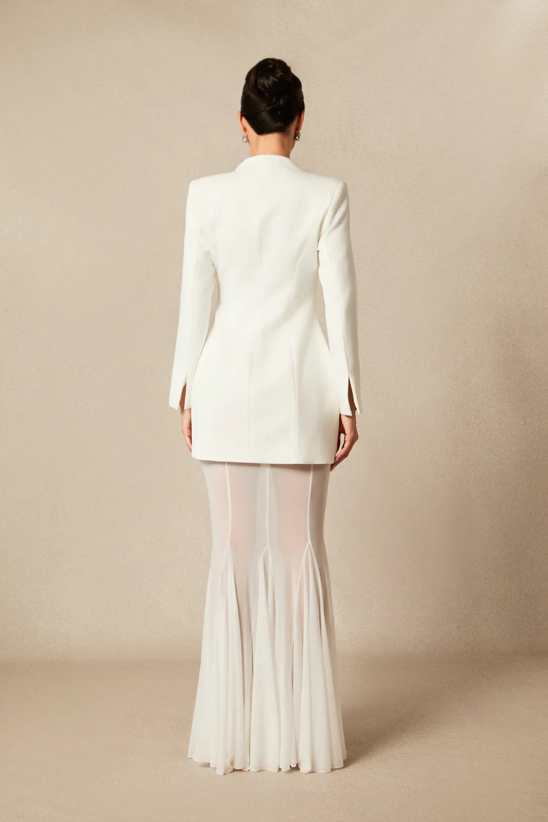 Asymmetric Tailored Blazer & Sheer Mesh Skirt Set
