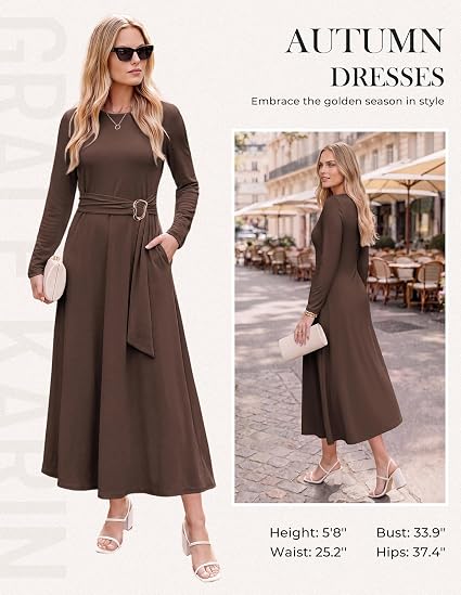 Womens Long Sleeve Fall Maxi Casual Dresses