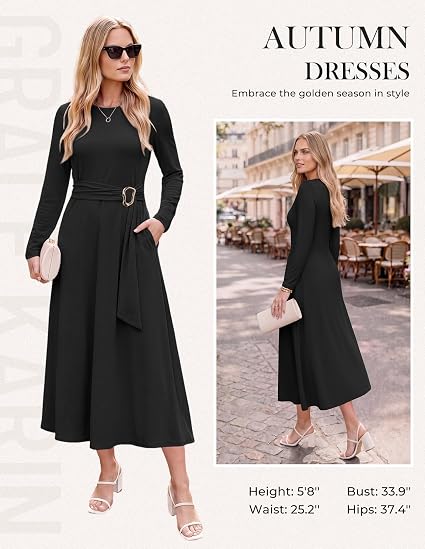 Womens Long Sleeve Fall Maxi Casual Dresses