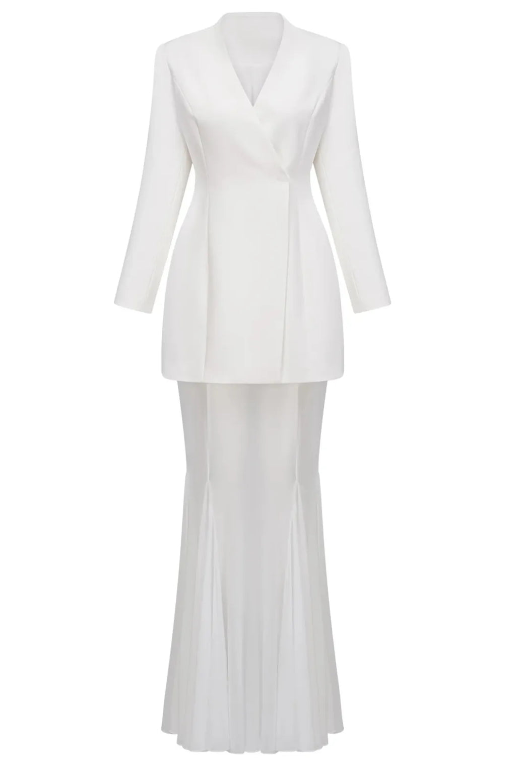 Asymmetric Tailored Blazer & Sheer Mesh Skirt Set