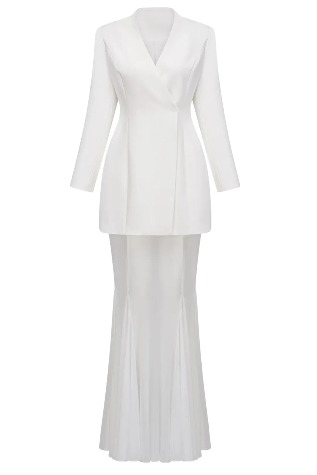 Asymmetric Tailored Blazer & Sheer Mesh Skirt Set